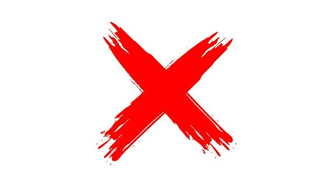Red cross painted by wide brush,  X cross Mark, wrong Grung check mark animation video with alpha channel.