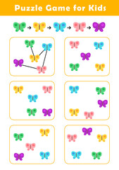 Connect butterflies according to the example provided. Pre-Writing Worksheet for Toddlers. Puzzle Game for Children. Preschool Worksheet Activity for Kids. Educational Game.