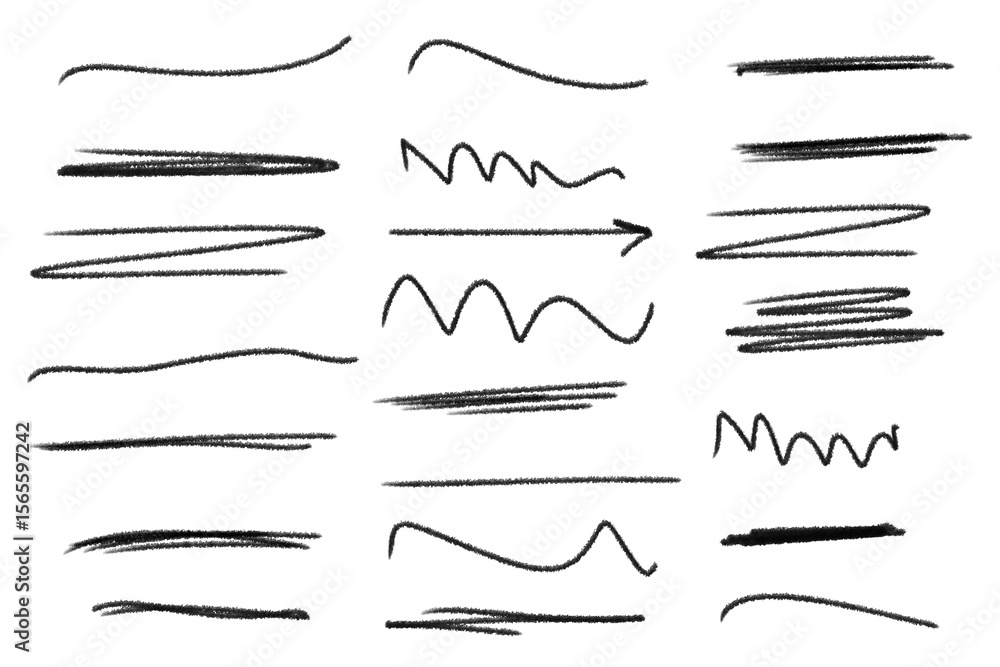 Poster various handdrawn scribble lines and shapes isolated on transparent background