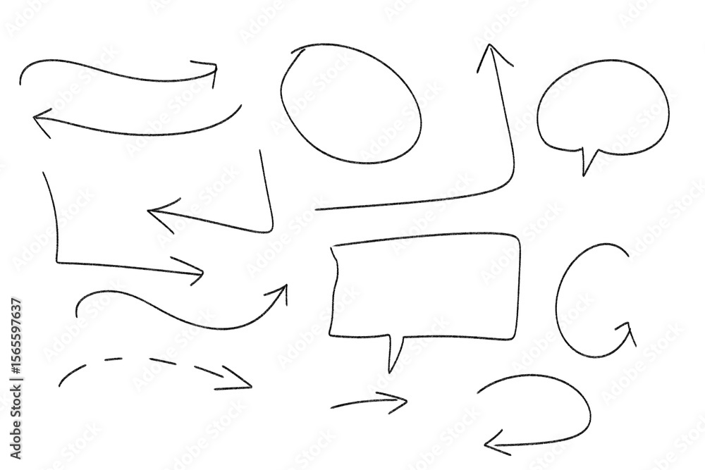 Poster handdrawn arrows and speech bubbles isolated on transparent background