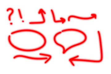 Red doodle arrows and speech bubbles isolated on transparent background