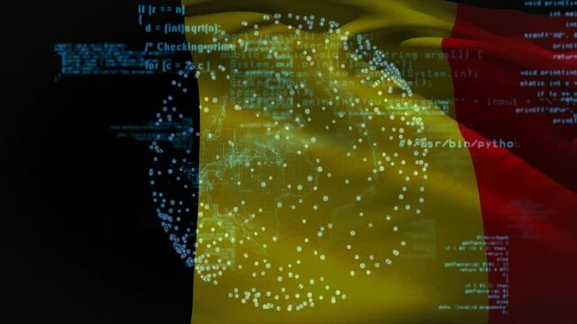 At one-second banner drifting from left while data sphere appearing and code scrolling showing data