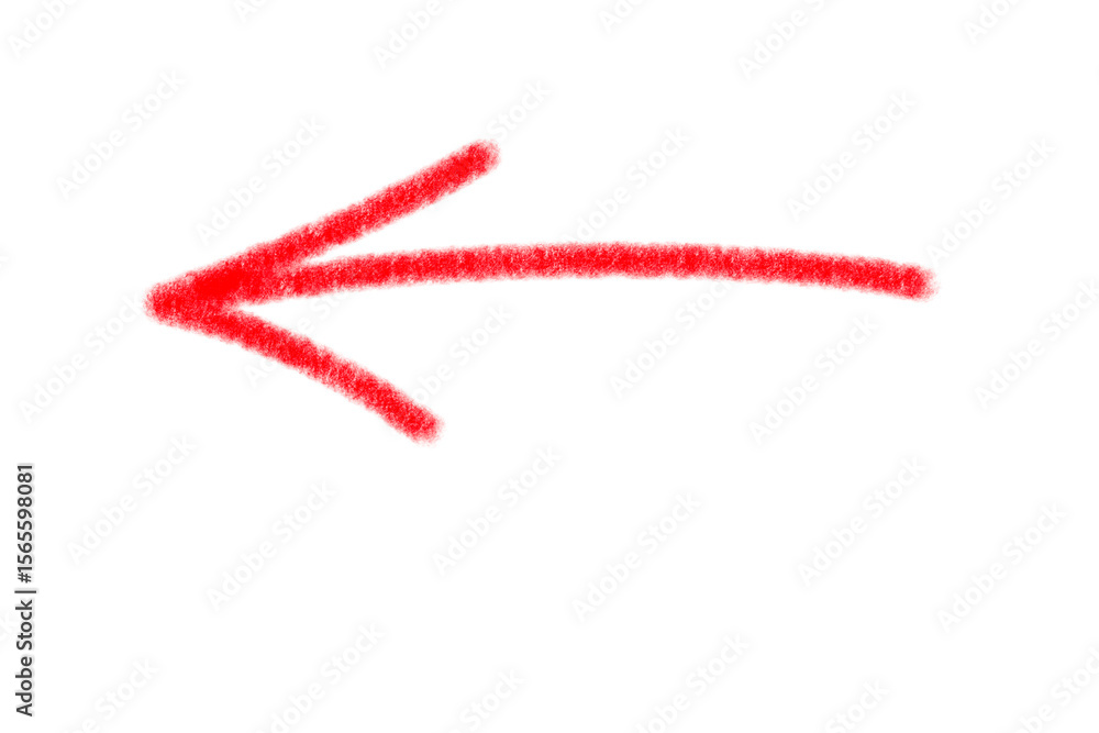 Aufkleber a red arrow points to the left, isolated on transparent background