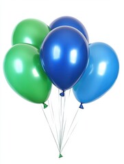 Joyful Blue and Green Balloons Floating Against a White Backdrop - A Fun and Fresh Design Element
