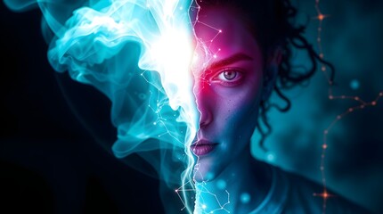 Futuristic Blue Digital Smoke with Glowing Tech Network Art
