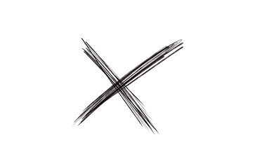 A black brush stroke forms an x isolated on transparent background