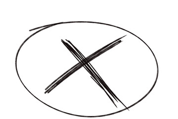 A black cross mark is drawn inside a circle isolated on transparent background