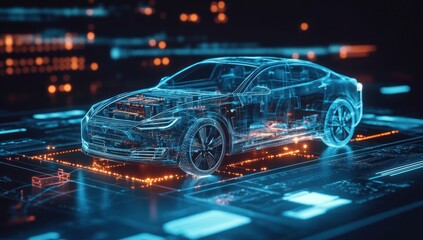 Digital Wireframe Electric Car Model Design