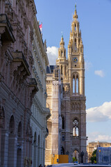 Votivkirche Vienna neo-Gothic church under blue sky