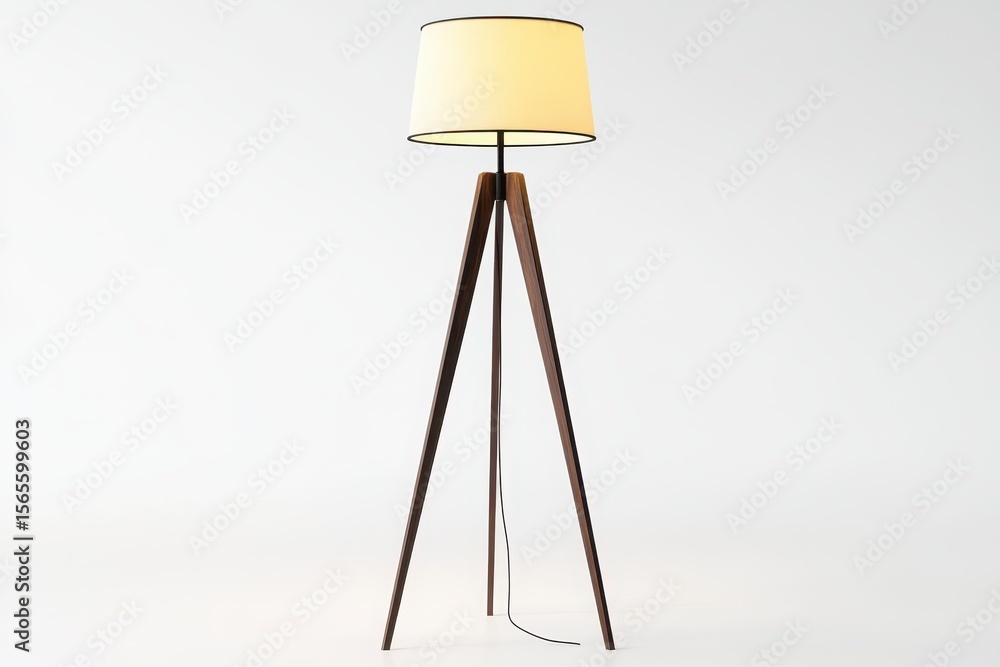 Poster modern floor lamp design. three-dimensional rendering with white shade on isolated background