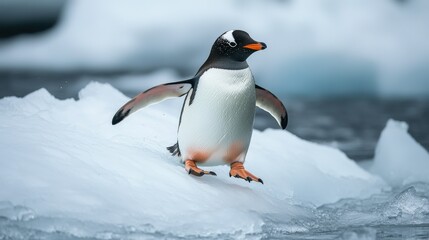 Fototapeta premium Gentoo penguin on an ice floe.