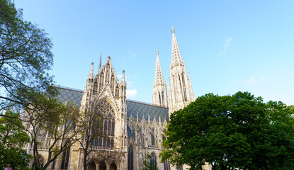 Votivkirche Vienna neo-Gothic church under blue sky
