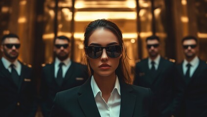 Confident Woman with Bodyguards