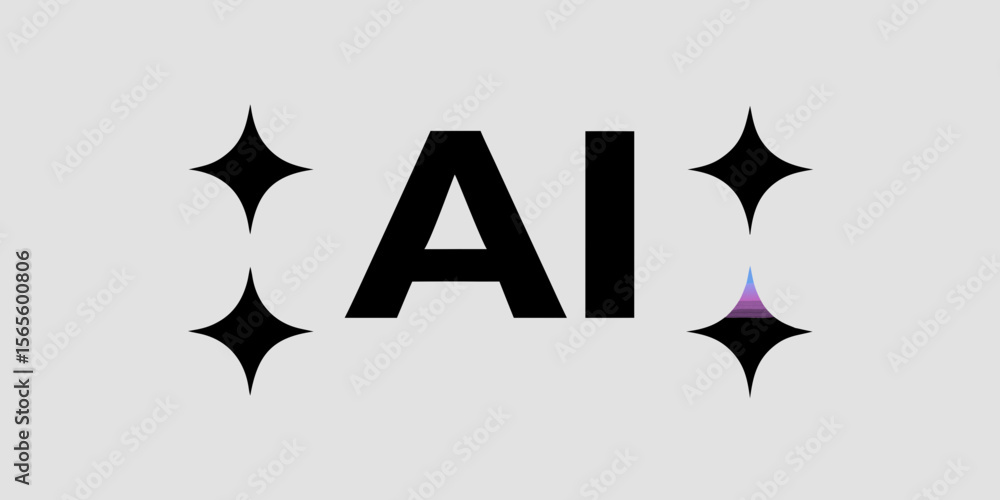 Fototapete bold black ai text with starbursts and subtle gradient effect isolated on white background