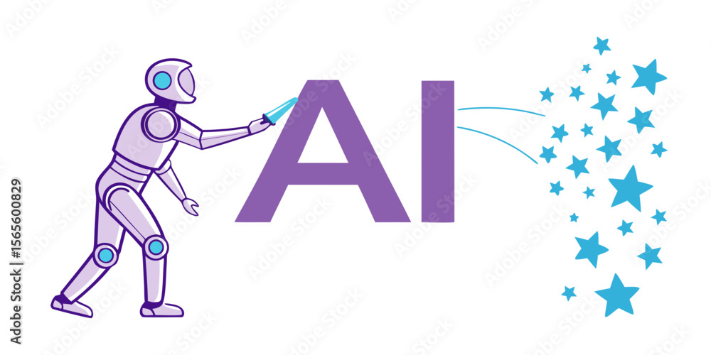 Fototapete robot creating stars from ai text symbolizing innovation and creativity isolated on white background