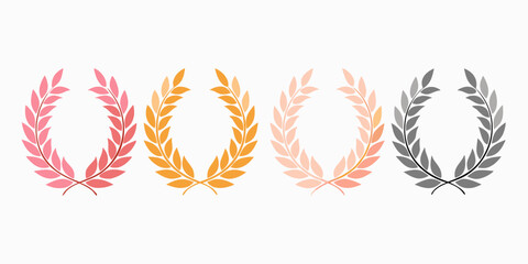 Four laurel wreaths in different colors isolated on white background