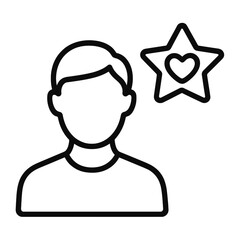 Obraz premium Line icon of customer loyalty with person silhouette and star containing heart symbol