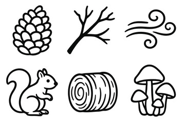 Cartoon icons in black and white for seasonal themes. Minimal, rustic design.