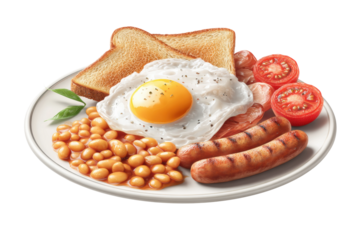 PNG Traditional english breakfast with fried egg, sausage, and toast