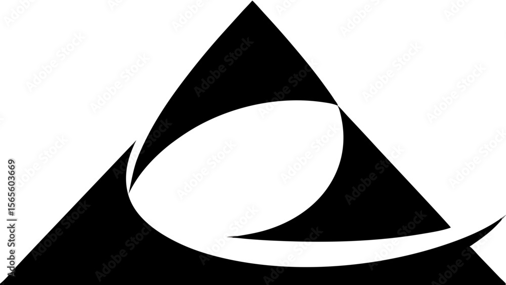 Poster abstract black and white geometric triangle with curved elements and negative space