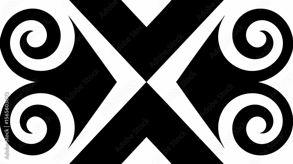 Poster geometric black and white abstract design with swirls and sharp angles