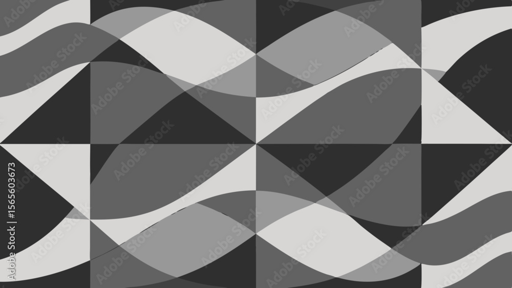 Poster abstract geometric pattern with overlapping curved shapes in grayscale tones