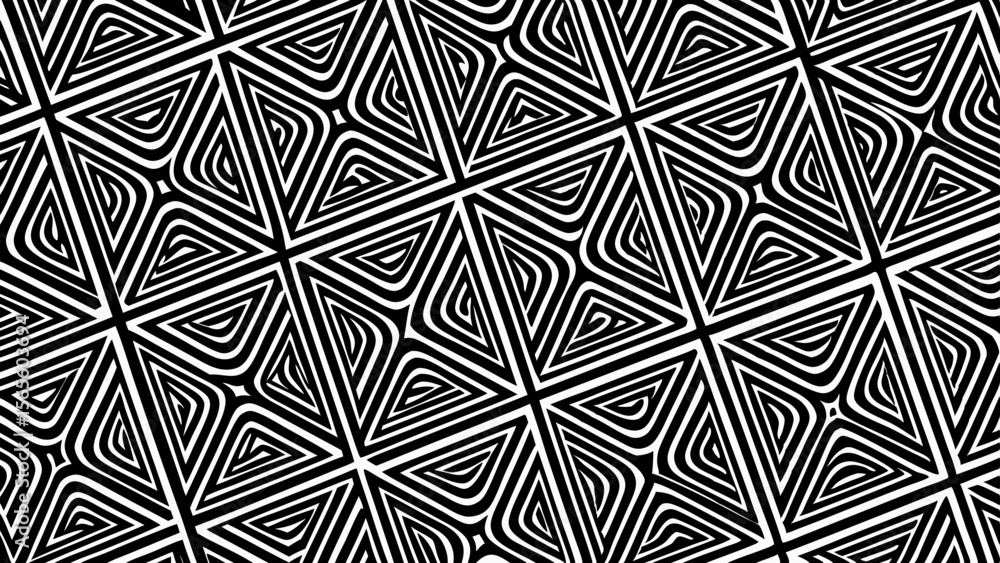 Poster abstract black and white geometric pattern with interlocking triangles and stripes