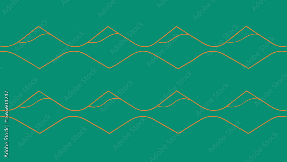 Poster abstract geometric pattern with orange wavy lines on a teal background