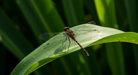Fototapeta premium Dragonfly perched on a leaf