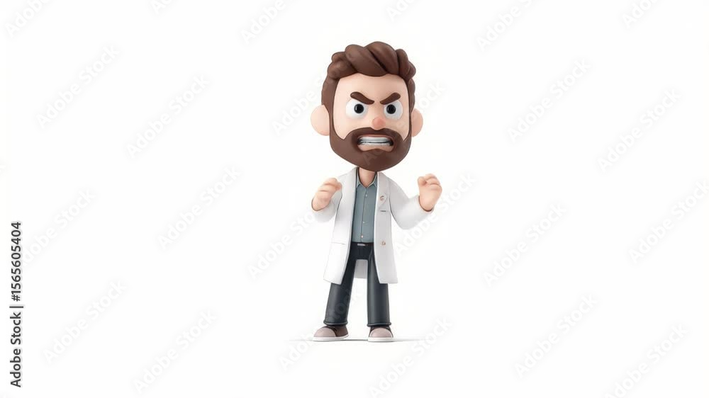 Poster animated doctor character expressing anger and frustration in studio setting