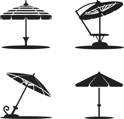 Fototapeta premium Beach umbrella silhouette set vector illustration isolated On Transparent Background