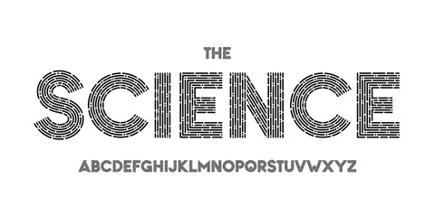 Science technology font, futuristic alphabet for scientific headline, medical digital product logo, display device typography, app UI typographic design. Modern vector typeset.
