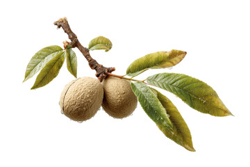 Fototapeta premium PNG Fresh almonds on branch with leaves isolated on white background