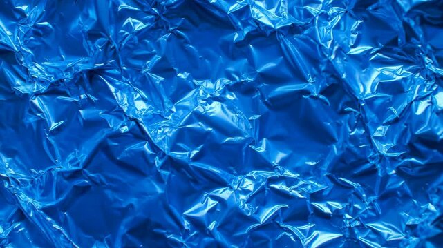 Shiny blue crumpled foil texture abstract surface backdrop