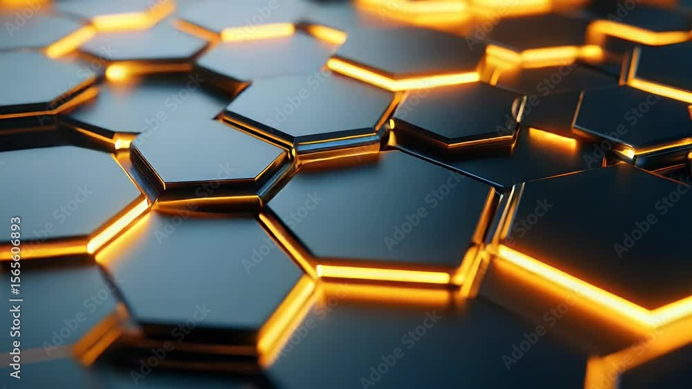Aufkleber abstract digital illustration featuring a close-up view of hexagonal shapes with glowing orange ligh