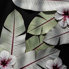 Tropical Leaf Pattern Minimal Aesthetic on Black Background