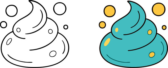 Flat Vector Whipped Cream Illustration for Coloring Books (Outlined and Colored Versions)