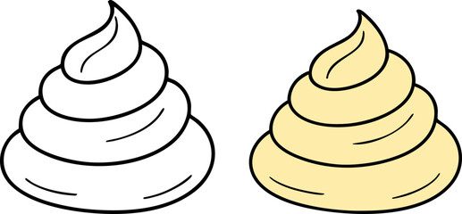 Flat Vector Illustration: One Outline Design for Coloring Books and Its Completed Colored Version for Creative Activities and Artistic Expression