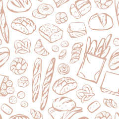 Hand drawn bread and bakery seamless pattern