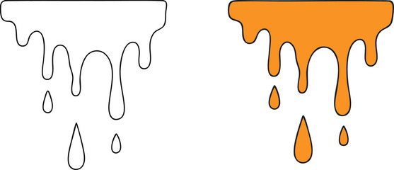 Flat Vector Dripping Paint Illustration for Coloring Books (Outlined and Colored Versions)
