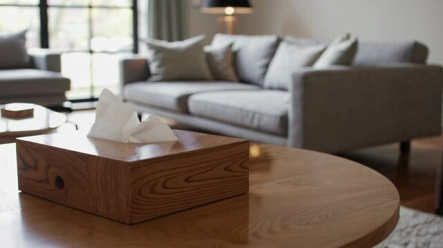 Wooden Tissue Box on Modern Table