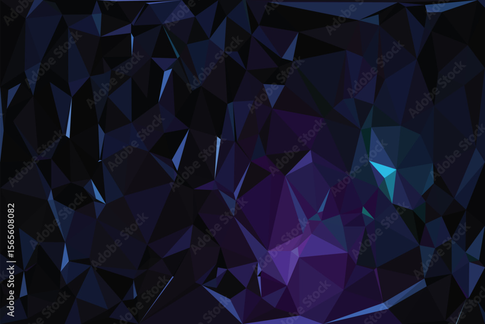 Poster abstract blue background with a futuristic geometric mosaic triangle pattern, creating a vibrant dig