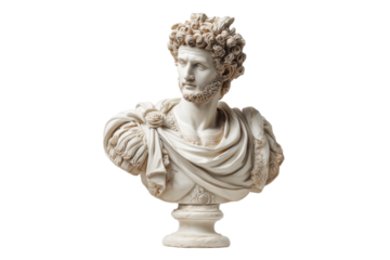 PNG Marble bust of bearded roman emperor with intricate hair details