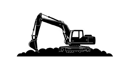 Excavator digging in dirt with a white outline isolated on transparent background