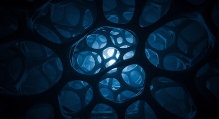 Abstract Blue Cellular Structure: Glowing Inner Light, Intricate 3D Design