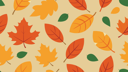 vibrant autumn leaves seamless pattern on a light beige background