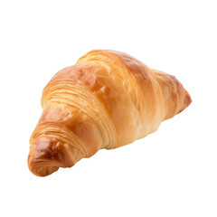 Classic butter croissant isolated on transparent background, golden flaky pastry cutout

