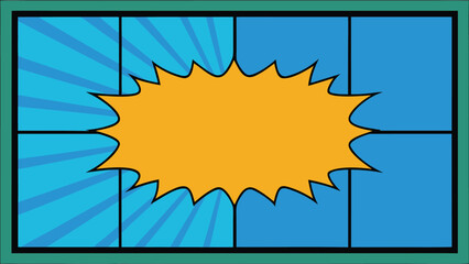 dynamic comic book pop art blank template with explosion bubble and blue background ideal for announcements and graphic design