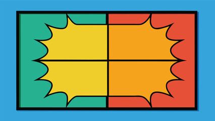 colorful comic book blank template with four panels and jagged borders on a blue background ideal for pop art and marketing designs