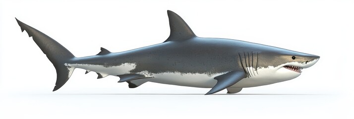 Fototapeta premium Large Great White Shark 3D Illustration in Side View, Capturing the Power of an Ocean Predator